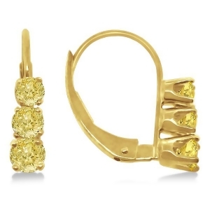 Three-stone Leverback Yellow Diamond Earrings 14k Yellow Gold 0.50ct - All