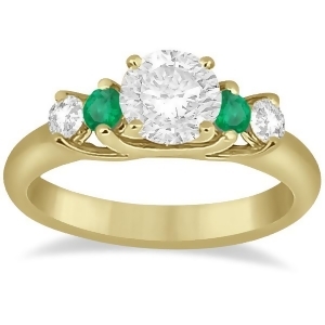 Five Stone Diamond and Emerald Engagement Ring 18k Yellow Gold 0.44ct - All