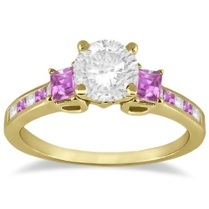 Princess Cut Diamond and Pink Sapphire Engagement Ring 18k Y Gold 0.68ct - All