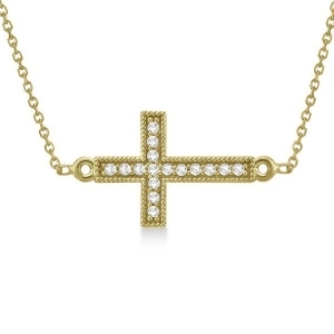 Vintage Diamond Sideways Cross Pendant Necklace 14k Yellow Gold 0.20ct - All