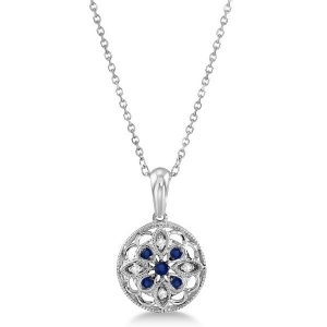 Diamond and Sapphire Flower Necklace Pendant Sterling Silver 0.09ct - All
