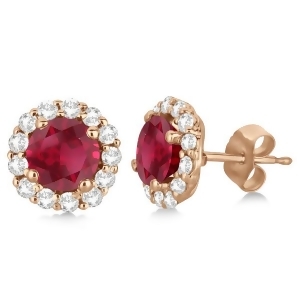 Halo Diamond Accented and Ruby Earrings 14K Rose Gold 2.95ct - All