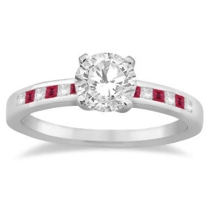Princess Cut Diamond and Ruby Engagement Ring Platinum 0.20ct - All