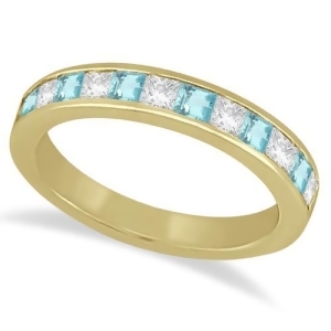 Channel Aquamarine and Diamond Wedding Ring 18k Yellow Gold 0.70ct - All