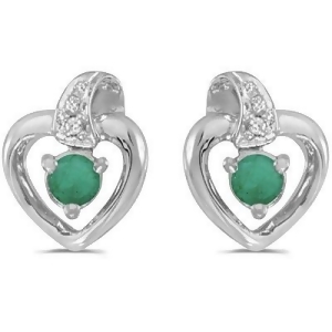 Emerald and Diamond Heart Earrings 14k White Gold 0.20ctw - All