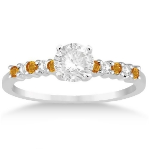 Petite Diamond and Citrine Engagement Ring 14k White Gold 0.15ct - All