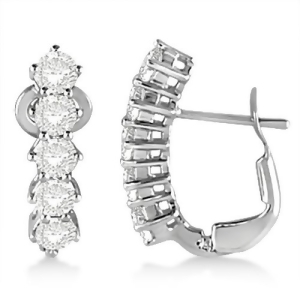 Five Stone Diamond Omega Earrings 14k White Gold 1.00ct - All