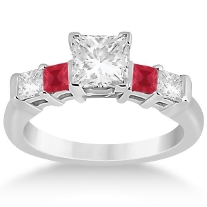 5 Stone Princess Diamond and Ruby Engagement Ring 18K White Gold 0.46ct - All