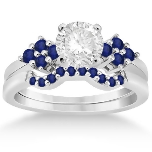 Blue Sapphire Engagement Ring and Wedding Band 14k White Gold 0.50ct - All