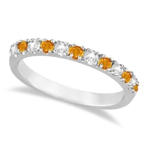 Diamond and Citrine Ring Guard Stackable Band 14k White Gold 0.32ct - All
