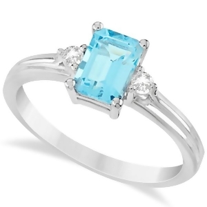 Emerald Cut Aquamarine and Diamond Engagement Ring 14k White Gold 1.01ct - All