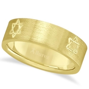 Jewish Star of David Mens Carved Wedding Ring Band 14k Yellow Gold 7mm - All