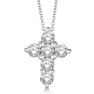 Prong Set Round Diamond Cross Pendant Necklace 14k White Gold 1.30ct - All