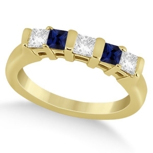 5 Stone Diamond and Blue Sapphire Princess Ring 18K Yellow Gold 0.56ct - All