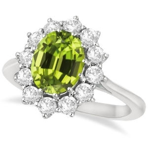 Oval Peridot and Diamond Accented Ring in 14k White Gold 3.60ctw - All
