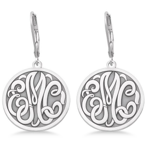 Stylized Initial Circle Monogram Earrings in 14k White Gold - All