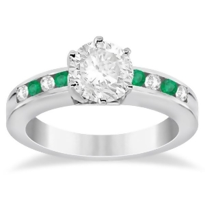 Channel Diamond and Emerald Engagement Ring 18K White Gold 0.40ct - All