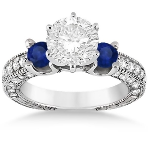 Blue Sapphire and Diamond 3-Stone Engagement Ring 14k White Gold 1.06ct - All