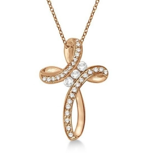 Diamond Swirl Cross Pendant Necklace 14k Rose Gold 0.25ct - All