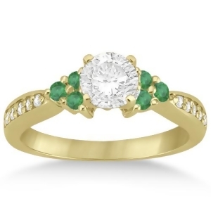 Floral Diamond and Emerald Engagement Ring 18k Yellow Gold 0.28ct - All