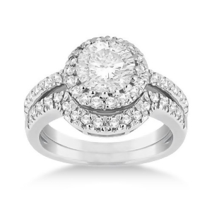 Halo Engagement Ring and Matching Wedding Band Palladium 0.55ct - All