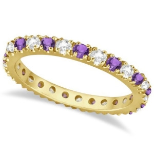 Diamond and Amethyst Eternity Band Stack Ring 14K Yellow Gold 0.64ct - All