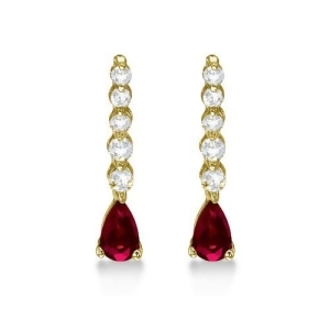 Pear Ruby and Diamond Graduated Drop Earrings 14k Yellow Gold 0.80ctw - All