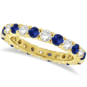 Blue Sapphire and Diamond Eternity Ring Band 14k Yellow Gold 1.07ct - All
