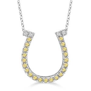 Fancy Yellow Canary Diamond Horseshoe Pendant Necklace 14k White Gold - All