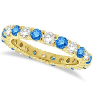 Fancy Blue and White Diamond Eternity Ring Band 14k Yellow Gold 1.07ct - All