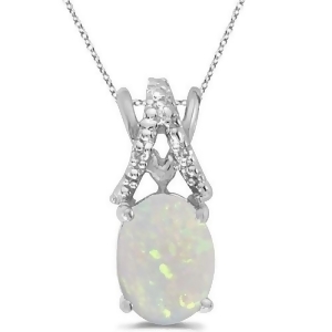 Opal and Diamond Solitaire Pendant 14k White Gold 1.40tcw - All