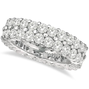Two-row Wide Band Diamond Eternity Ring 18k White Gold 2.50ct - All