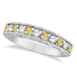 Fancy Yellow Canary and White Diamond Ring Band 14k White Gold 0.50ct - All