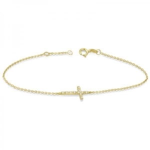 Diamond Accented Sideways Cross Bracelet in 14k Yellow Gold 0.10cts - All