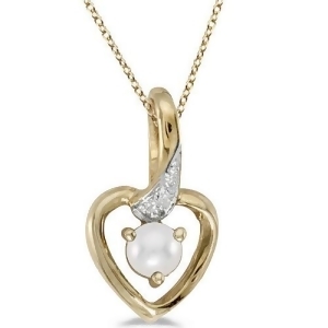 Pearl and Diamond Heart Pendant Necklace 14k Yellow Gold - All