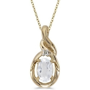 Oval White Topaz and Diamond Teardrop Pendant Necklace 14k Yellow Gold - All
