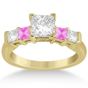 5 Stone Diamond and Pink Sapphire Engagement Ring 14K Yellow Gold 0.46ct - All