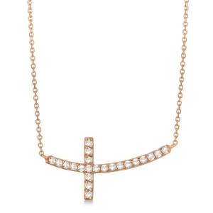 Diamond Sideways Curved Cross Pendant Necklace 14k Rose Gold 0.33 ct - All