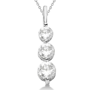 Three-stone Graduated Diamond Pendant Necklace 14K White Gold 1.05ct - All