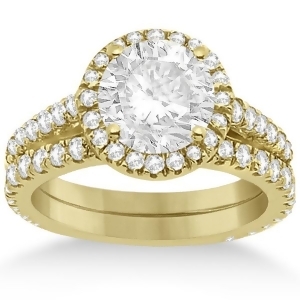 Diamond Bridal Halo Engagement Ring and Wedding Band 18K Yellow Gold 1.30ct - All