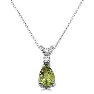 Pear Peridot and Diamond Solitaire Pendant Necklace 14k White Gold - All
