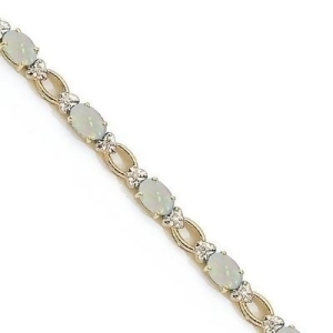 Oval Opal and Diamond Link Bracelet 14k Yellow Gold 6.72 ctw - All