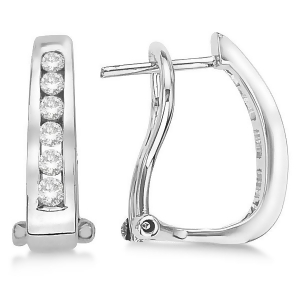Channel-set Diamond Huggie Omega Earrings 14k White Gold 0.50ct - All