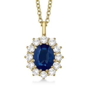 Oval Blue Sapphire and Diamond Pendant Necklace 14k Yellow Gold 3.60ctw - All