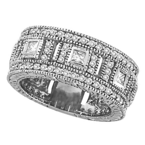 Round and Princess Eternity Diamond Byzantine Ring 14k White Gold 1.72ct - All