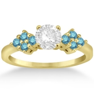 Designer Blue Diamond Floral Engagement Ring 14k Yellow Gold 0.24ct - All