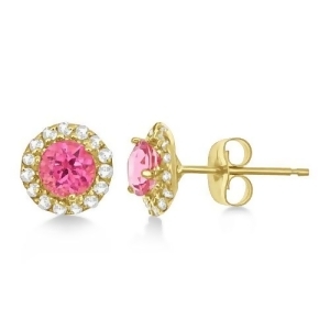 Halo Pink Tourmaline and Diamond Stud Earrings 14k Yellow Gold 0.65ct - All