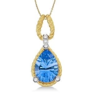 Blue Topaz and Diamond Rope Pendant Necklace 14k Yellow Gold 2.30ct - All