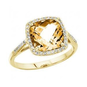 Cushion Cut Citrine and Diamond Cocktail Ring 14k Yellow Gold 3.70cttw - All