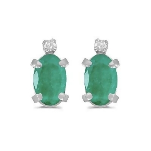 Oval Emerald and Diamond Studs Earrings 14k White Gold 0.90ct - All